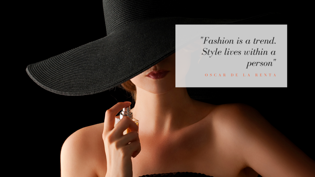 Classic black dress with a black hat and dark red lip. Oscar de la Renta Quote