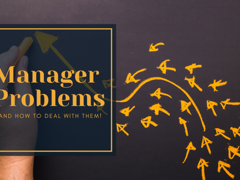 5 manager problems and how to fix them on a yellow background with blue font